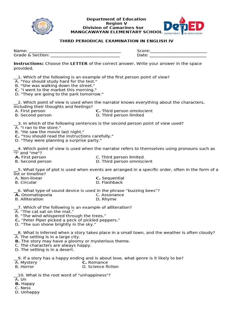 PT 3rd Quarter English IV | PDF