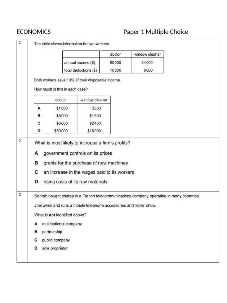3 Economics Paper 1 | PDF