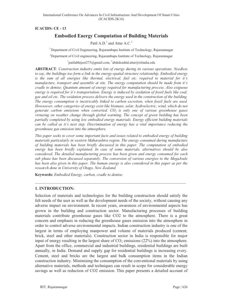 Embodied Energy in Building Materials | PDF | Concrete | Brick
