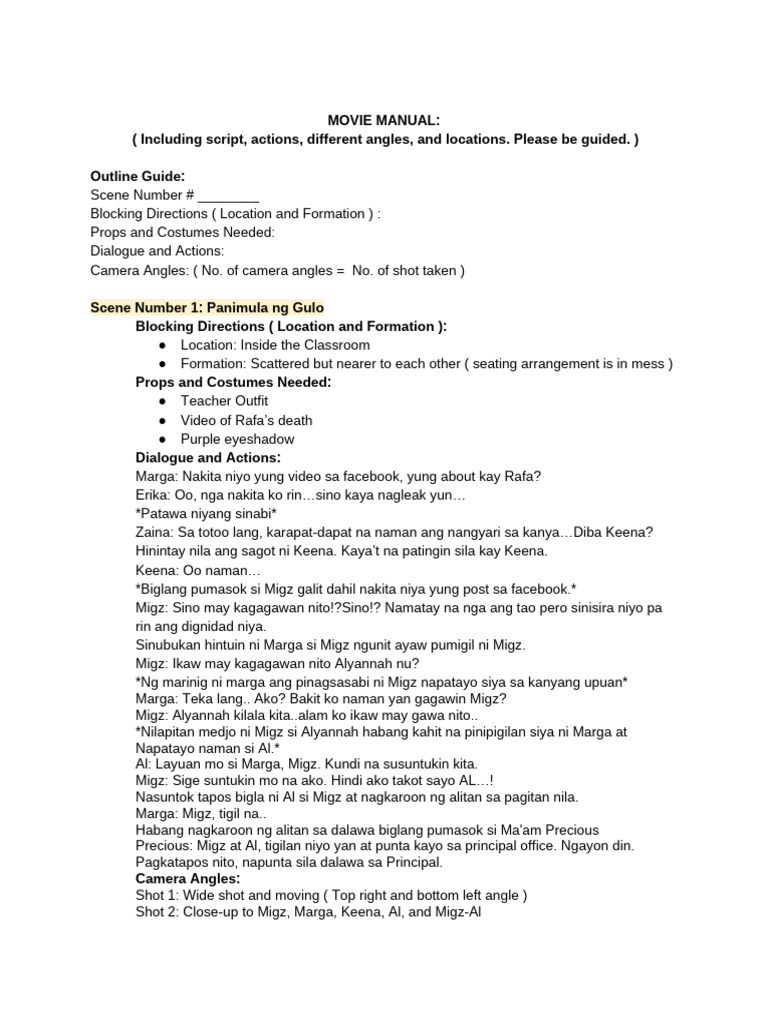 Classroom Movie Manual: Script & Angles | PDF
