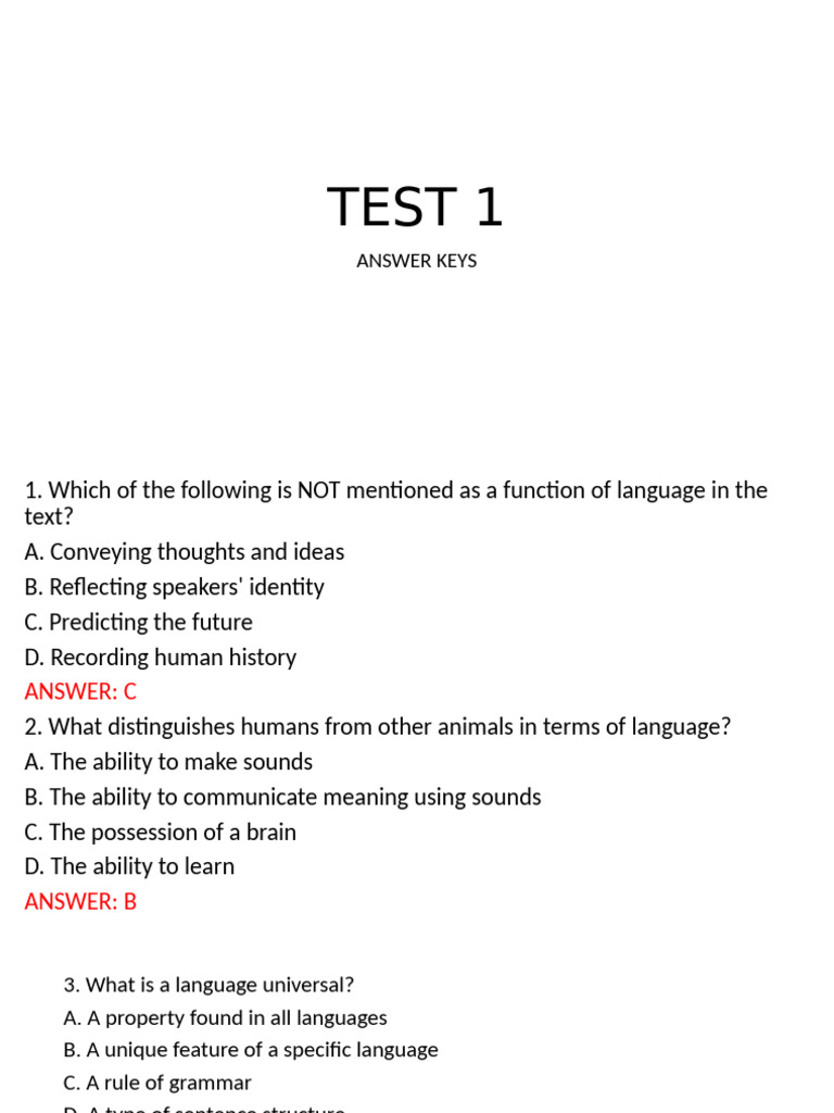 Test 1 - Answer Keys | PDF | Phoneme | Vowel