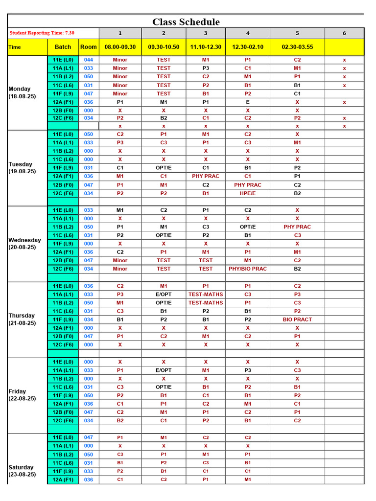 Weekly Class Schedule Overview | PDF