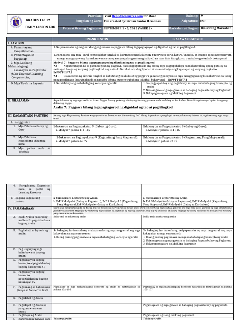 DLL - Esp 9 - Q2 - W2 | PDF
