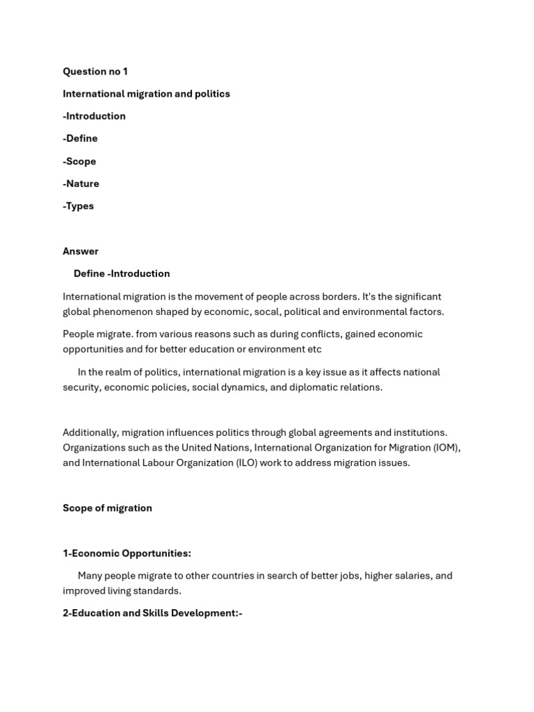 International Migration and Politics Overview | PDF | Human Migration ...