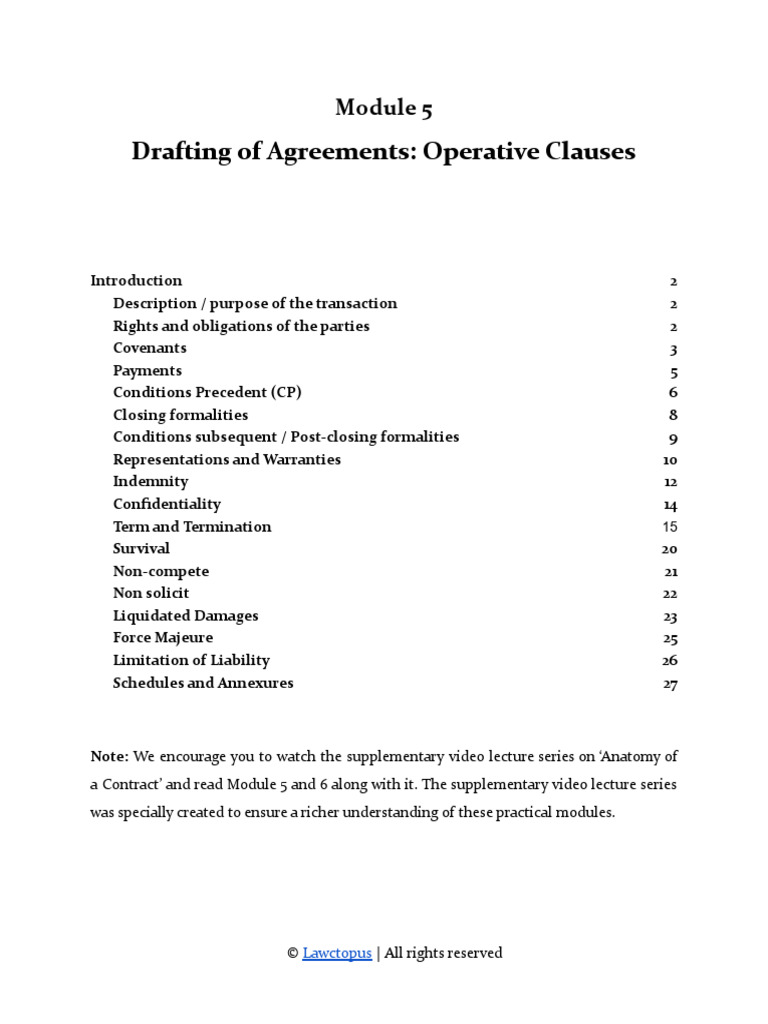 Drafting Operative Clauses in Contracts | PDF | Indemnity | Liquidated ...