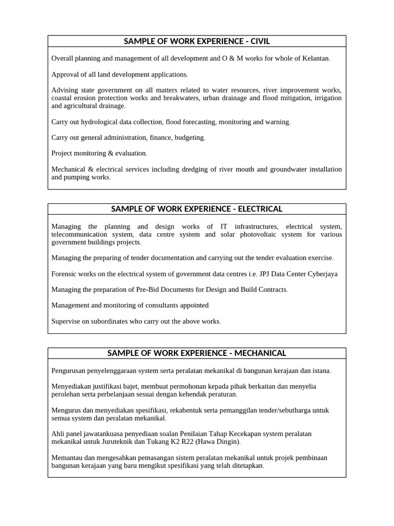 Civil, Electrical, Mechanical Experience | PDF