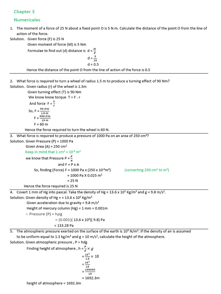 Class 8 Force and Pressure Problems | PDF | Pressure | Force