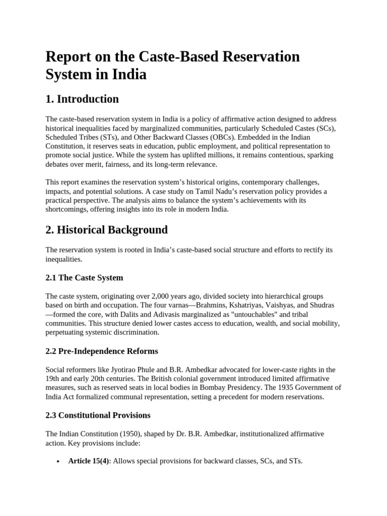 Caste-Based Reservation System in India | PDF | Dalit | Social Inequality