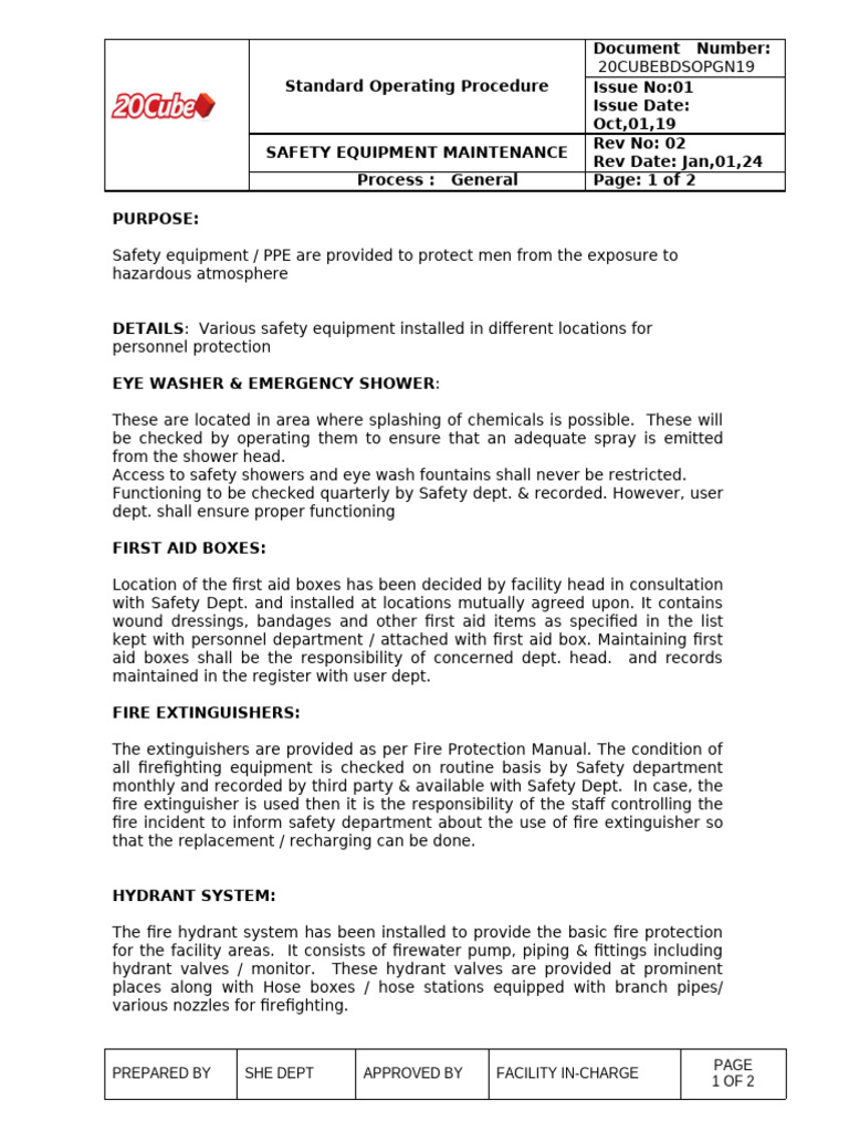 Safety Equipment Maintenance SOP | PDF | Personal Protective Equipment ...