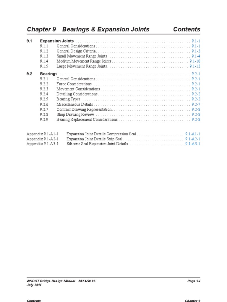 Chapter 9 Bearings & Expansion Joints WSDOT Bridge Design Manual M 2350.06 Page 9I July 2011