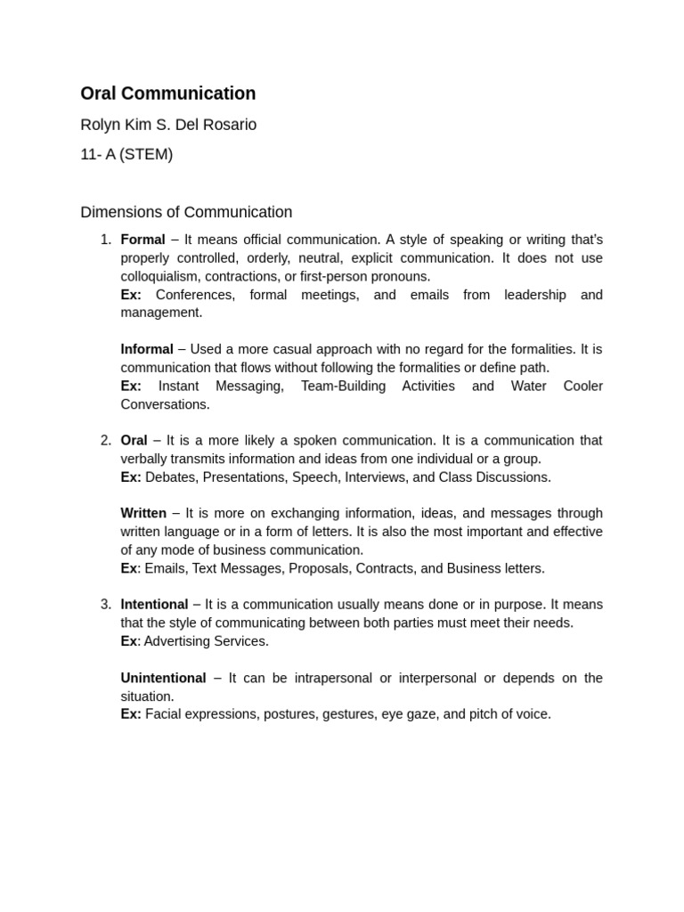 Dimensions of Oral Communication | PDF