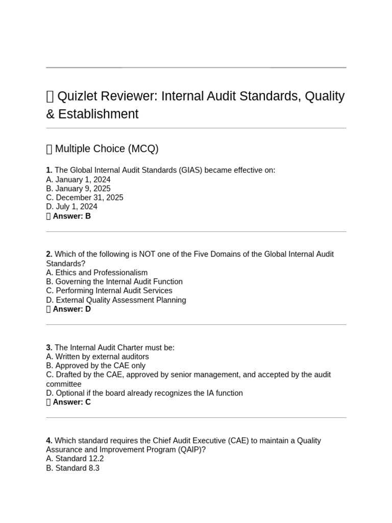 Quiz Let | PDF | Internal Audit | Audit