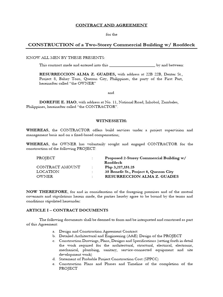 2 Storey Commercial BLDG Contract | PDF | Employment | Legal Liability