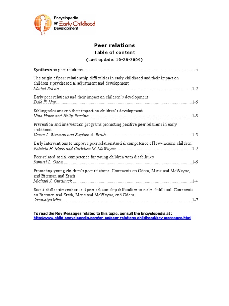 Peer Relations: Table of Content | PDF | Aggression | Child Development