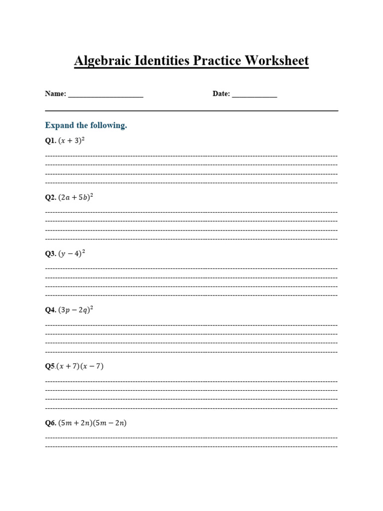 Identities Worksheet PDF | PDF