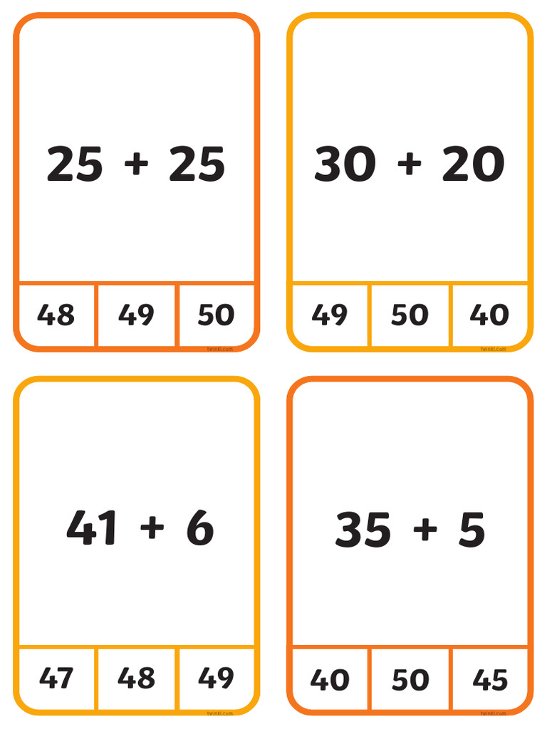 Addition to 50 Peg Cards Answers | PDF
