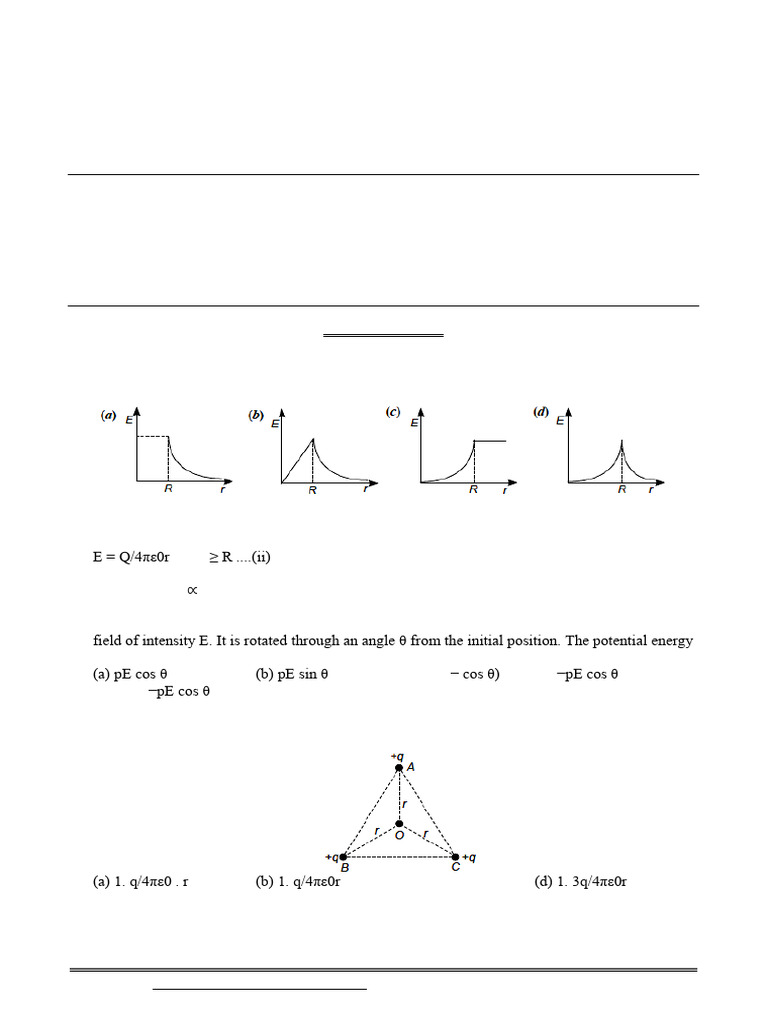 Physics Class Xii Chapter 01 Electric Charges and Fields Practice Paper ...