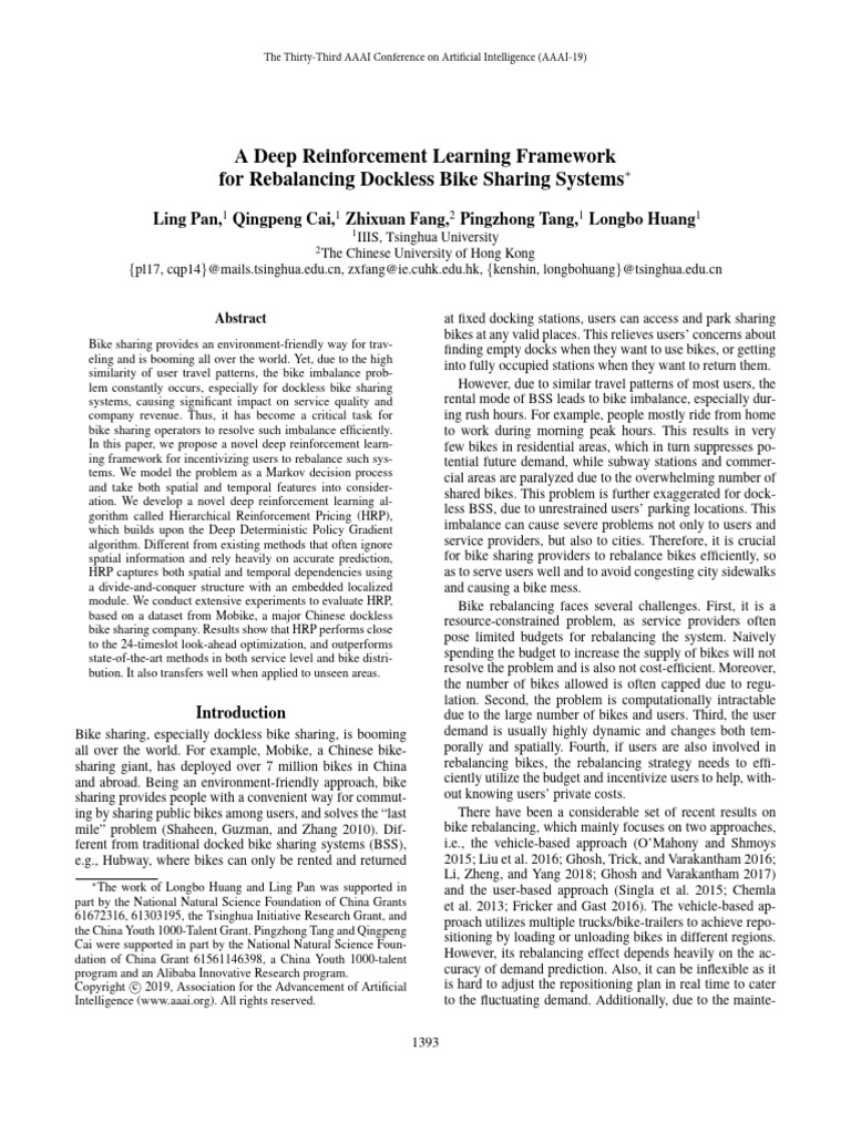 Deep Reinforcement Learning for Bike Rebalancing | PDF | Applied ...
