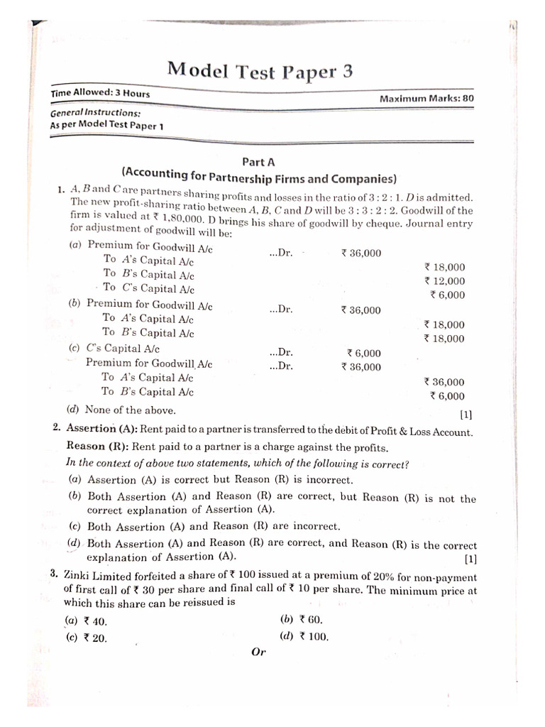 Sample Paper - 3 Account | PDF