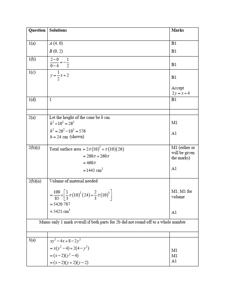 Math Question Solutions and Marking Guide | PDF | Angle | Circle