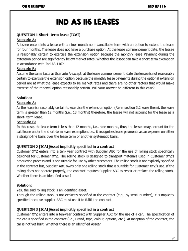Understanding Ind AS 116 Leases Scenarios | PDF | Lease | Discounting