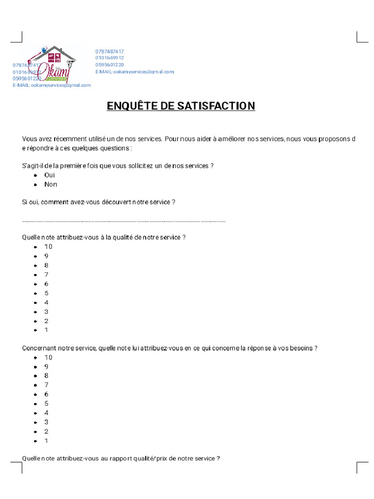 Enquete de Satisfaction - Service (1) Phoenix | PDF