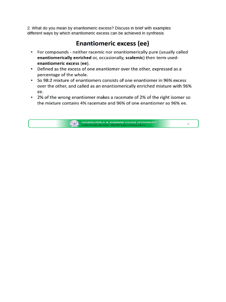 Enantiomeric Excess and Asymmetric Synthesis | PDF | Enantioselective ...