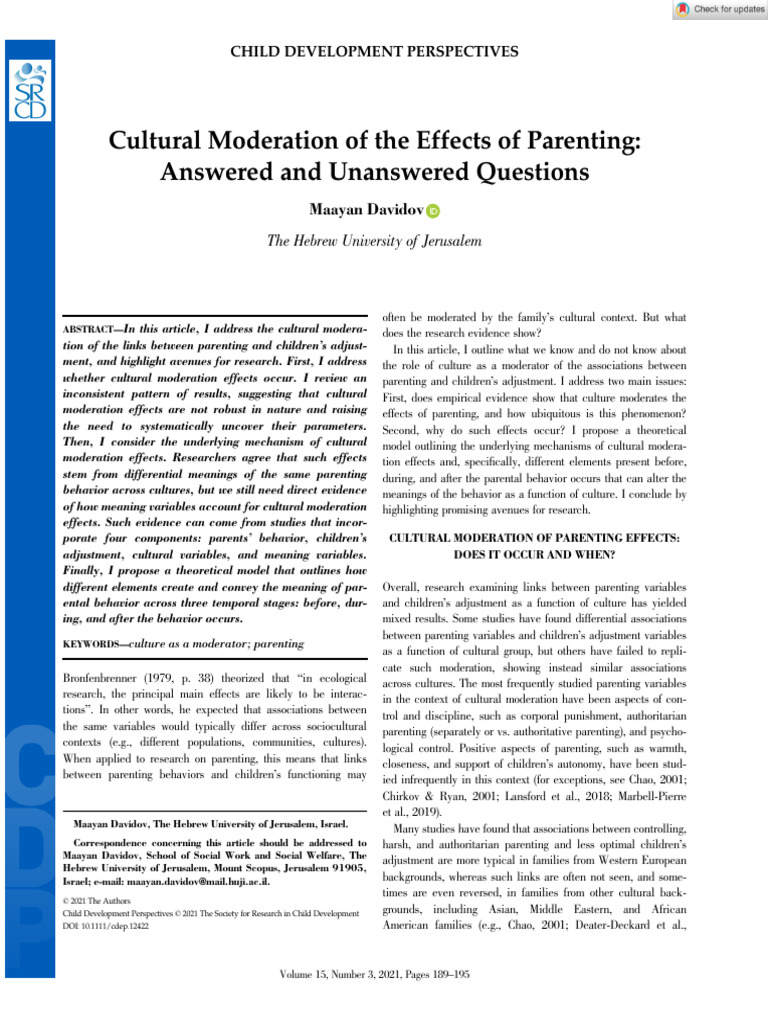 Cultural Moderation in Parenting Effects | PDF | Parenting | Emotions