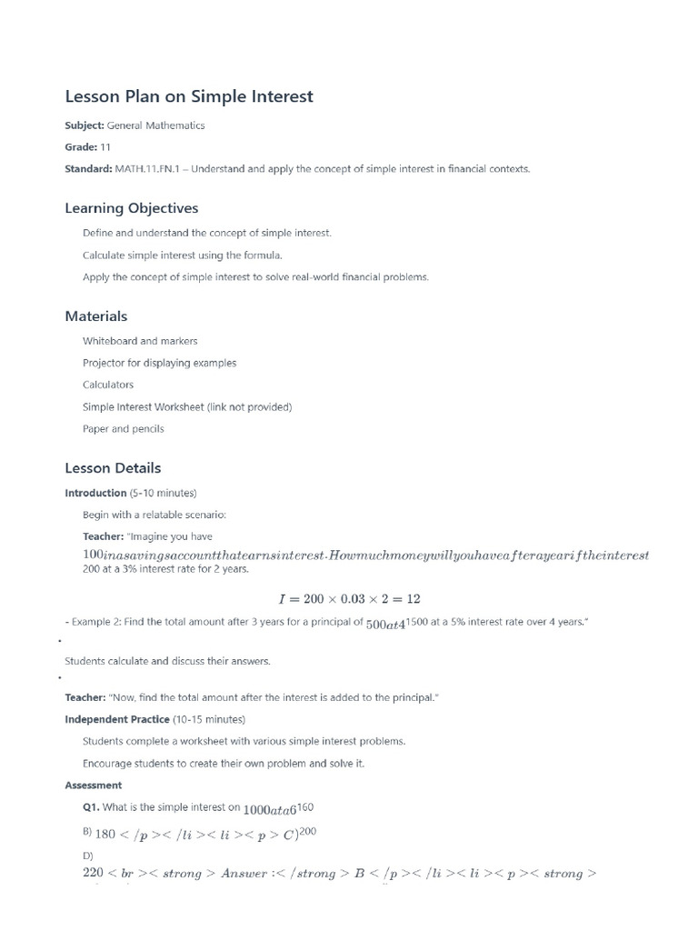 Lesson Plan General Mathematics Grade11 | PDF