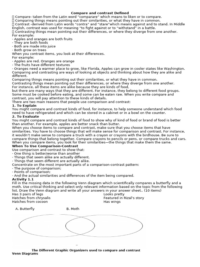 Compare and Contrast: Definitions Explained | PDF | Influenza | Medicine