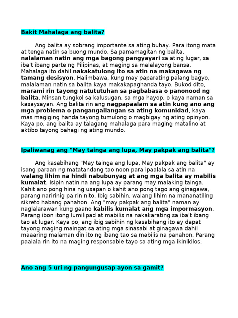 Filipino Assignment April 24 | PDF