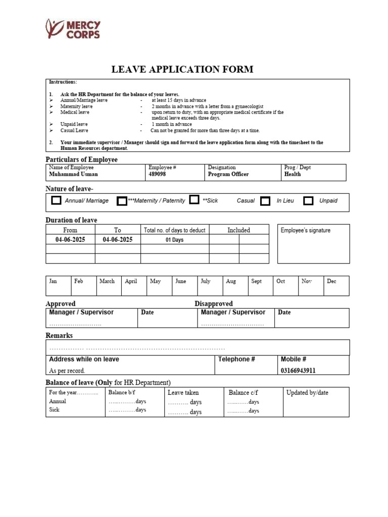 Leave Application Form Instructions | PDF | Sick Leave | Welfare State