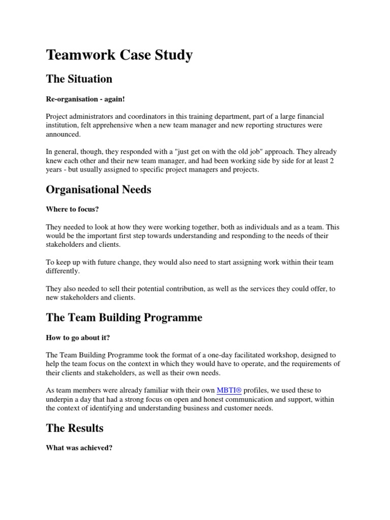 team building case study pdf