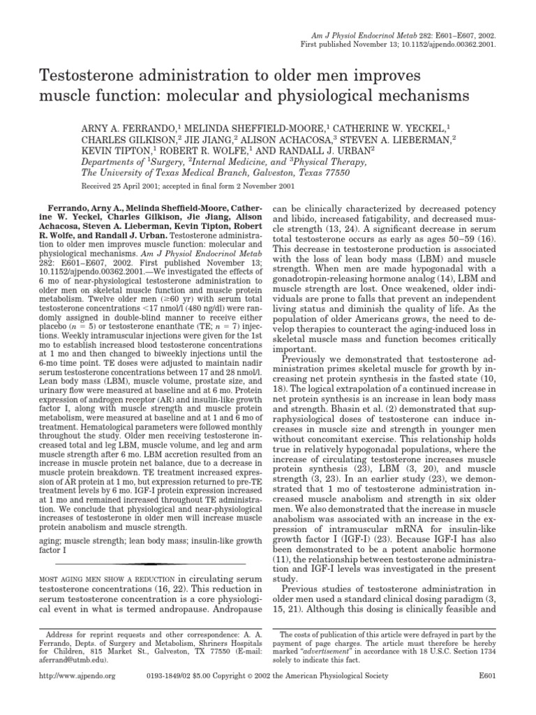 Testosterone Boosts Muscle in Older Men | PDF | Testosterone | Skeletal ...
