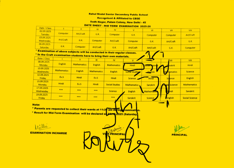 Mid Term Exam Schedule 2025-26 | PDF