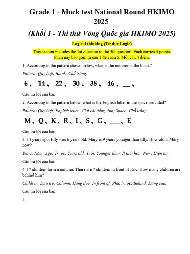 Đề Thi Thử HKIMO K1 VQG 2025-2026 | PDF