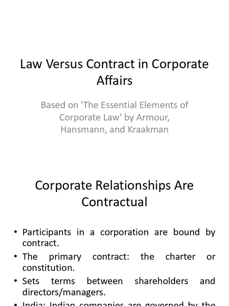 Law vs. Contract in Corporate Governance | PDF | Corporate Law ...
