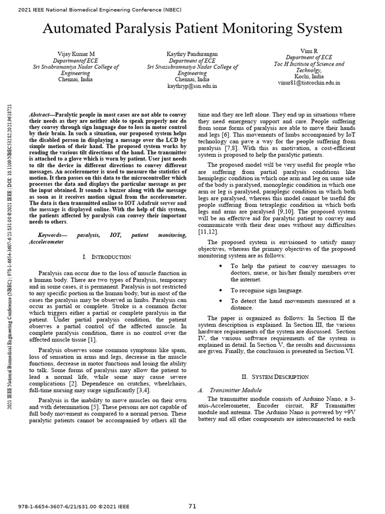 IoT-Based System for Paralysis Communication | PDF | Arduino ...
