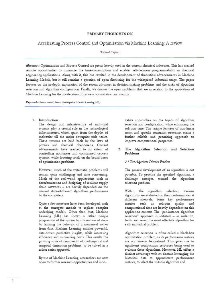 Machine Learning in Process Optimization | PDF | Machine Learning ...