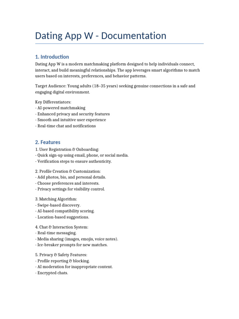 Dating App W: AI Matchmaking Guide | PDF | Mobile App | Privacy