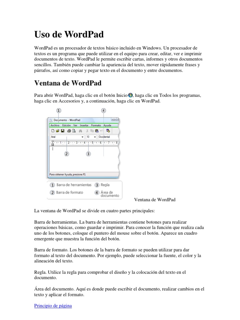Guía de Uso de WordPad | PDF | Point and Click | Ventana (informática)
