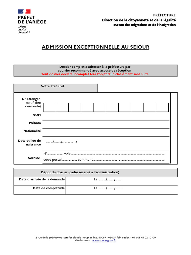 Demande d'admission exceptionnelle au séjour | PDF | Certificat de ...