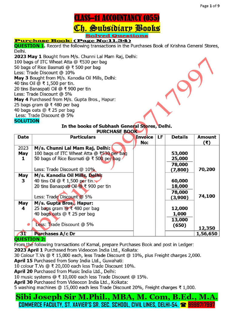 Subsidiary Books Solved by Sibi Sir 2024 | PDF