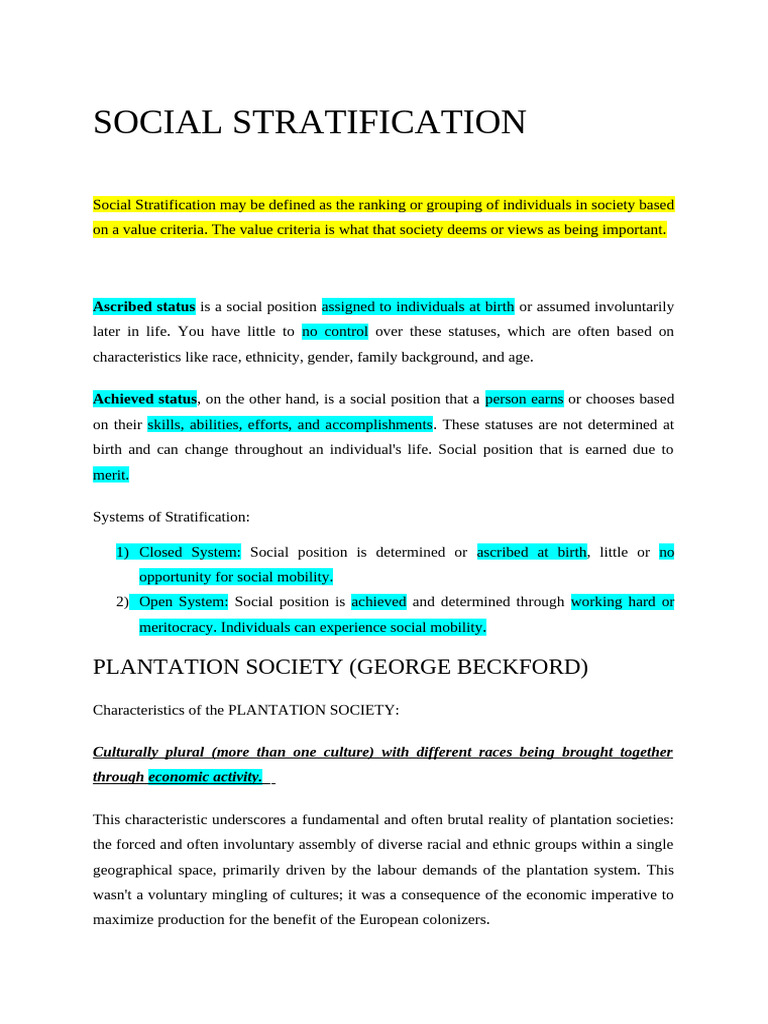 Understanding Social Stratification Systems | PDF | Social ...