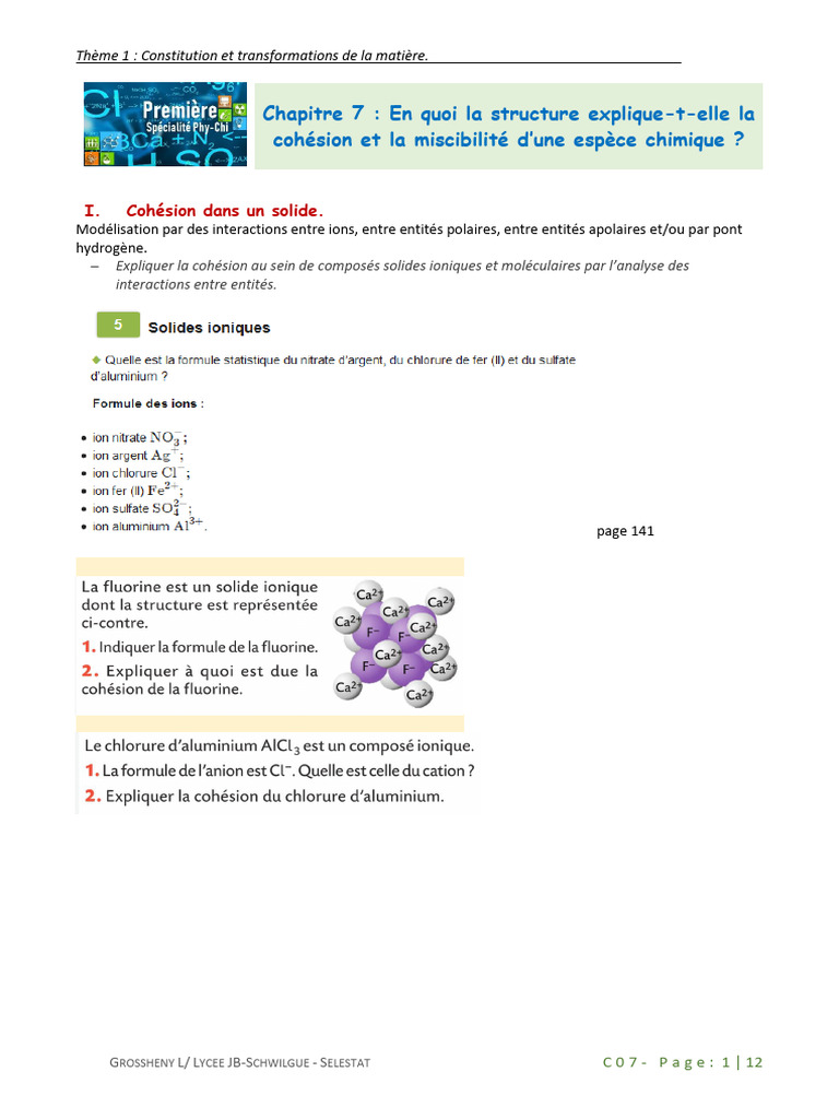 Cohésion et miscibilité en chimie | PDF | Ion | Solvant