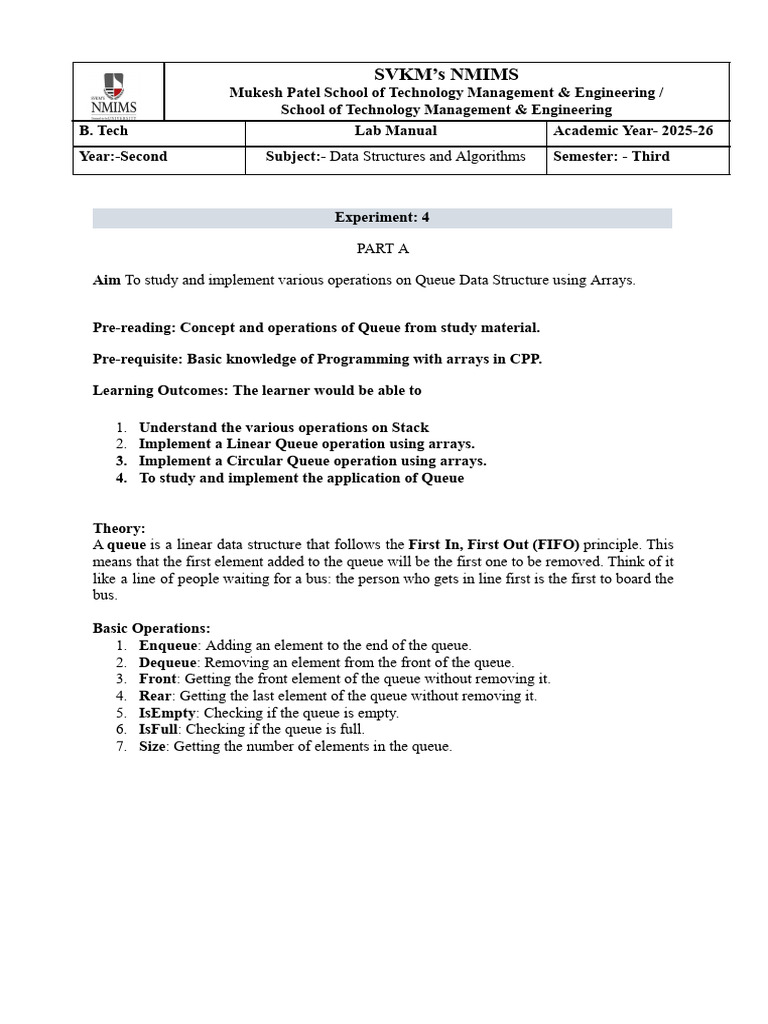 Queue Operations Lab Manual for CPP | PDF | Queue (Abstract Data Type ...