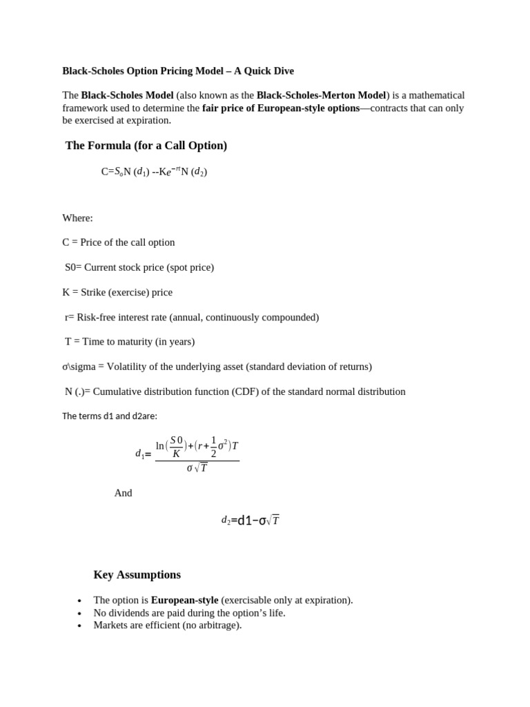 Black-Scholes Model for Option Pricing | PDF | Black–Scholes Model ...