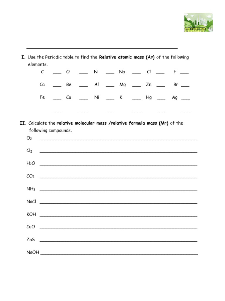 Relative Molecular Mass Calculations Guide | PDF | Hydroxide | Chemical ...