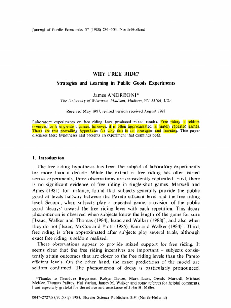 Why Free Ride? Strategies and Learning in Public Goods Experiments ...