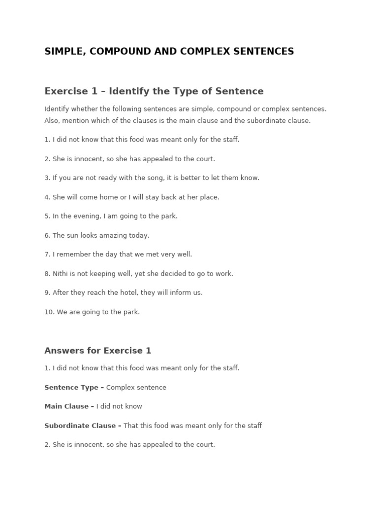 Compound, Complex and Simple Sentences | PDF | Linguistics | Language ...